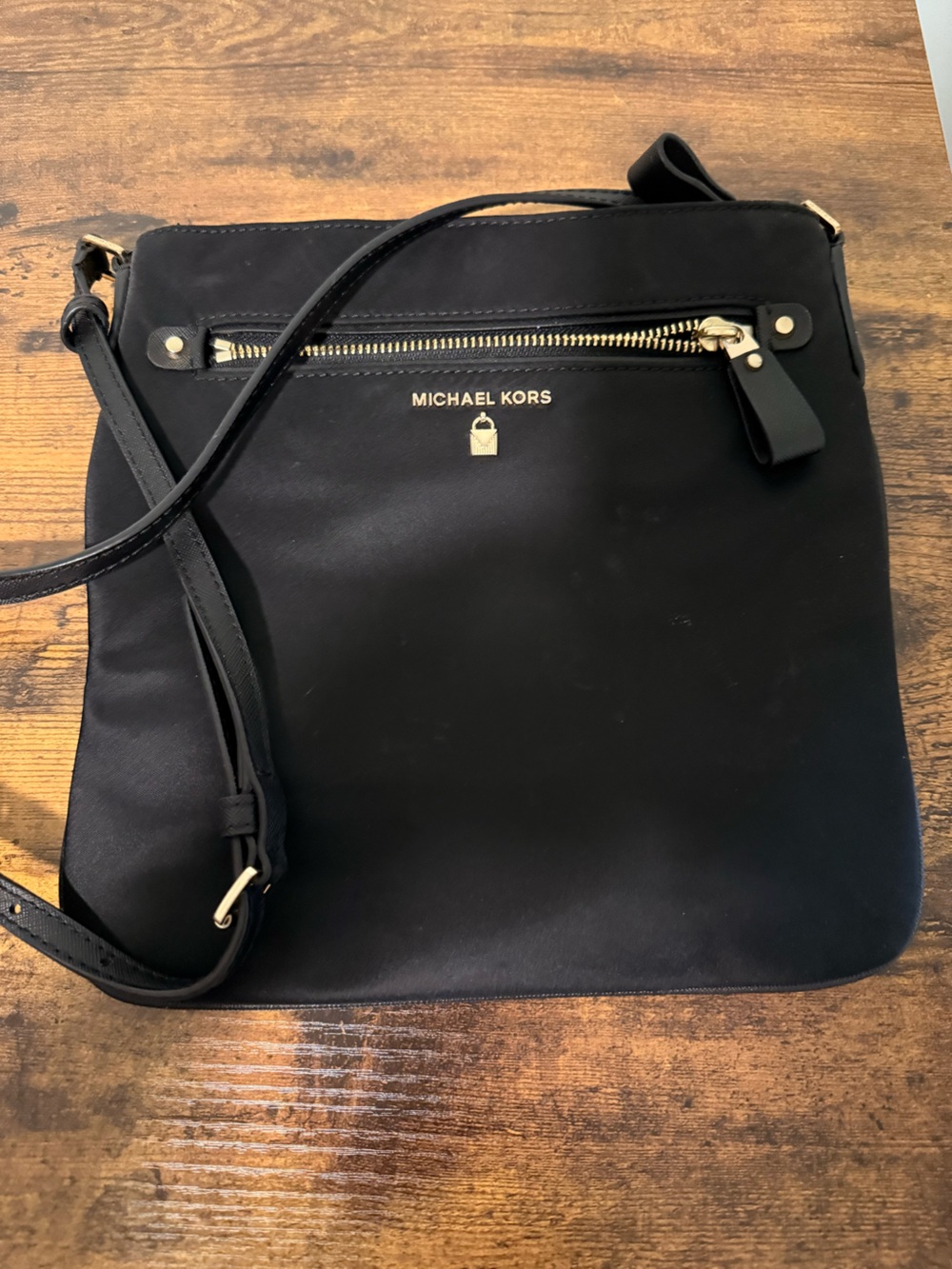Michael Kors Black Crossbody with Gold Zip Detail